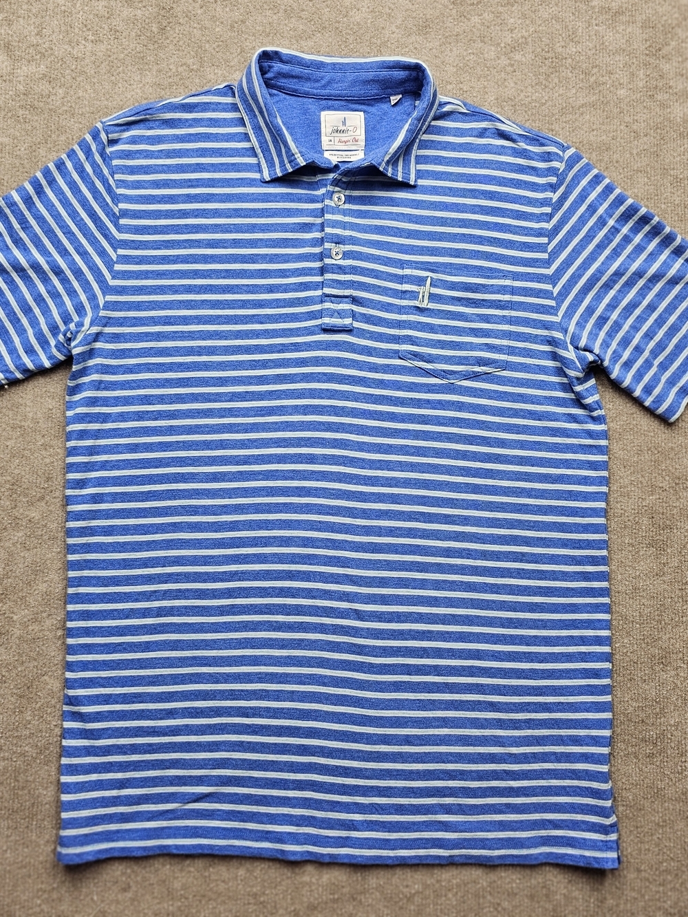Johnnie-O Hangin Out Polo Shirt Size 16 Blue Striped Stretch Soft Pocket Golf